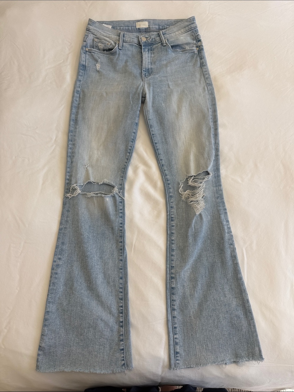 Mother Light Wash Distressed Flare Jeans - Women